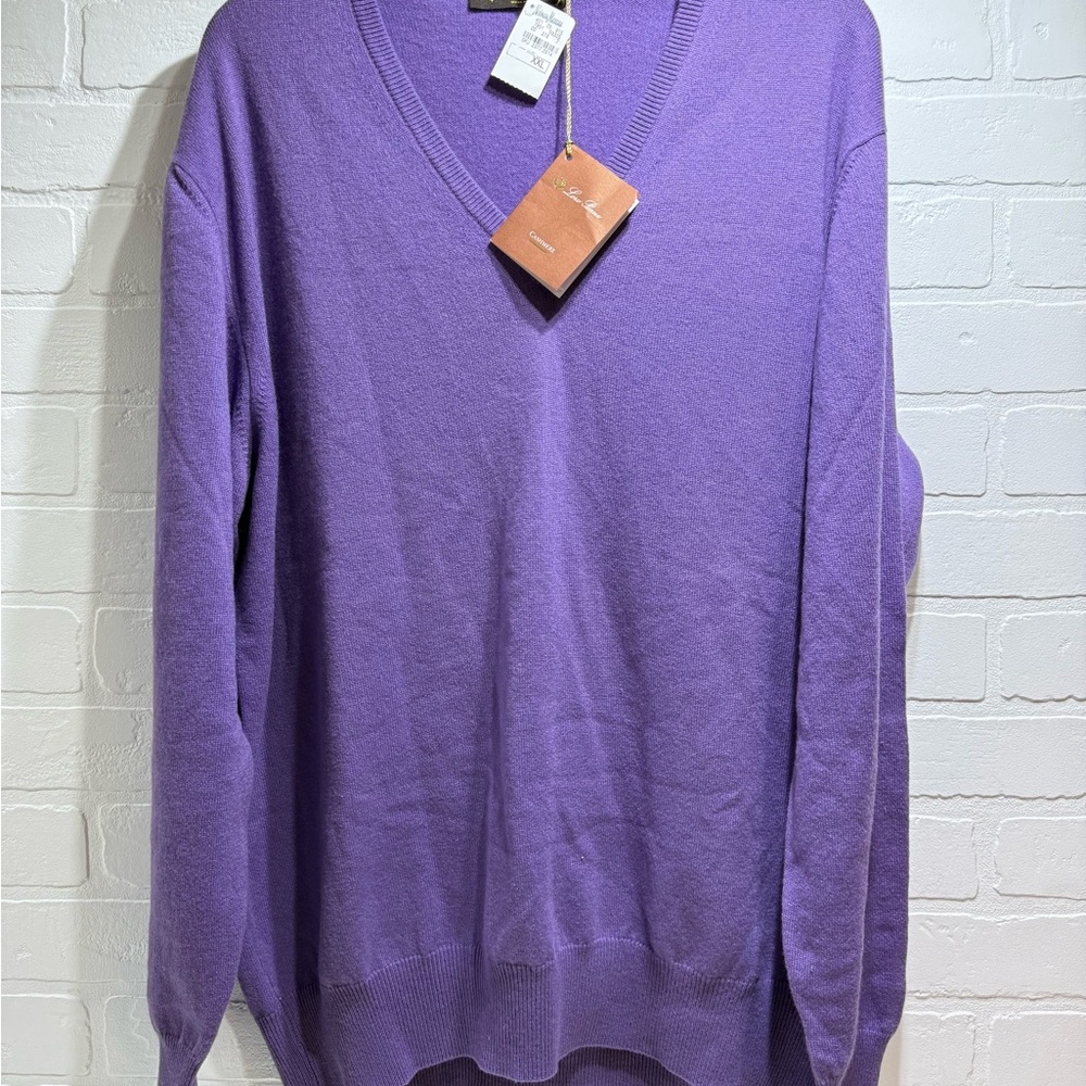 NEW - Loro Piana Neo Piuma -  Purple - Cashmere V-Neck Sweater - Womens XXL